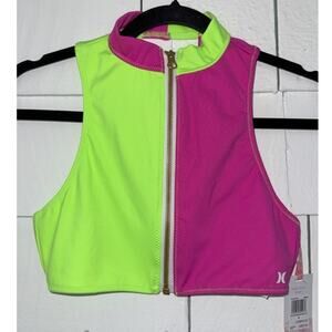 Loveshackfancy X Hurley Womens Small Color Block Zip Bikini Top Yacht Travel New